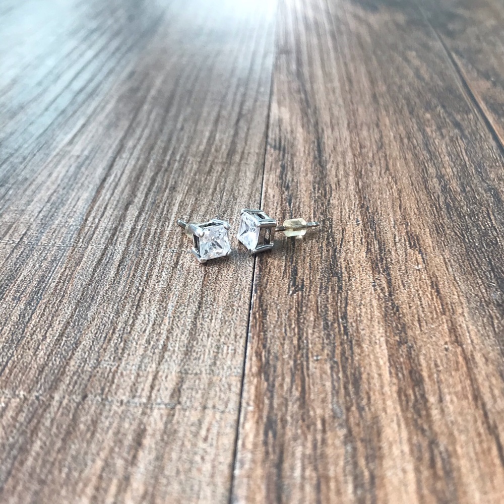 Silver CZ 5mm square solitaire earrings